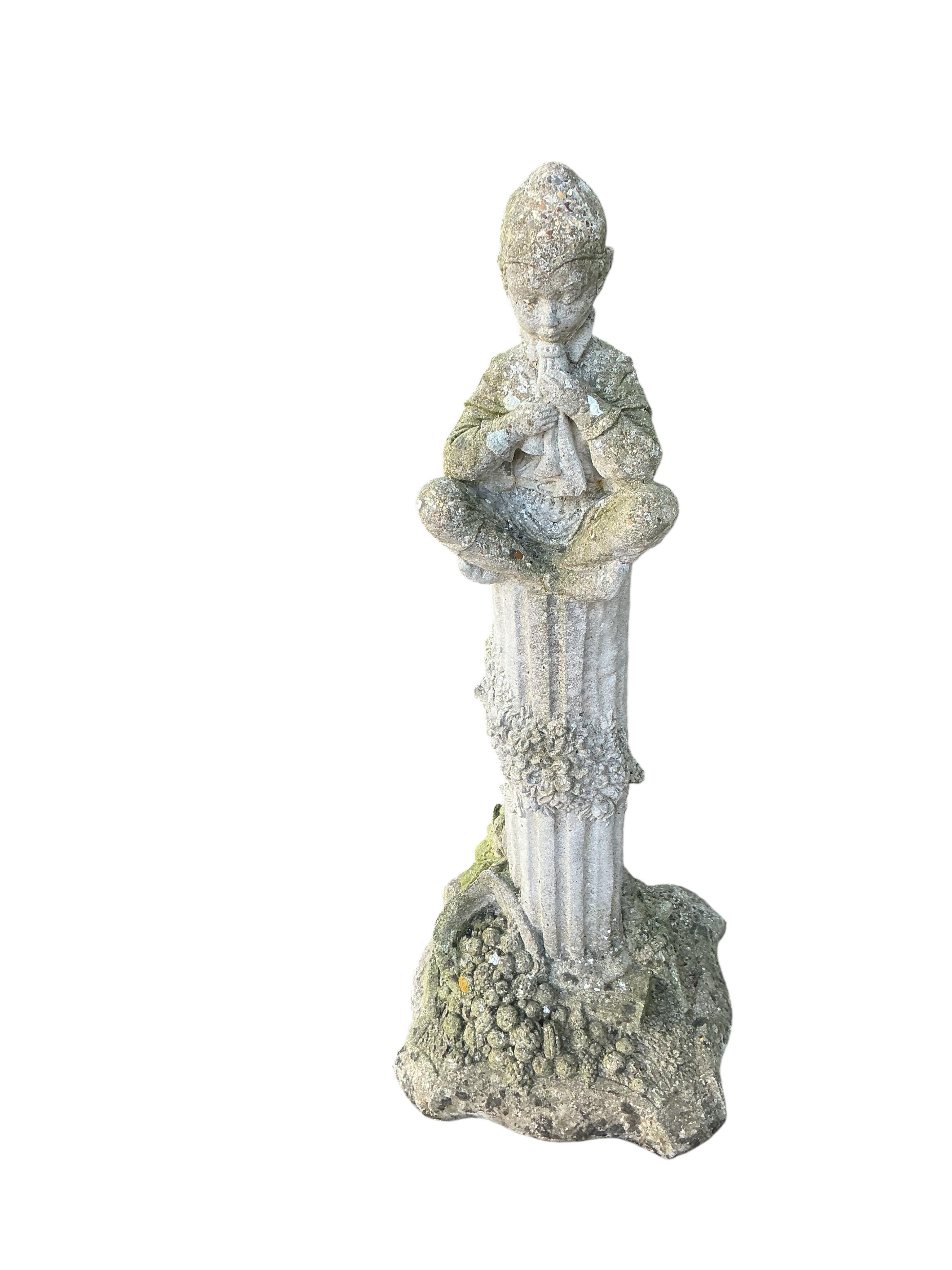 Three reconstituted stone garden ornaments, largest height 82cm